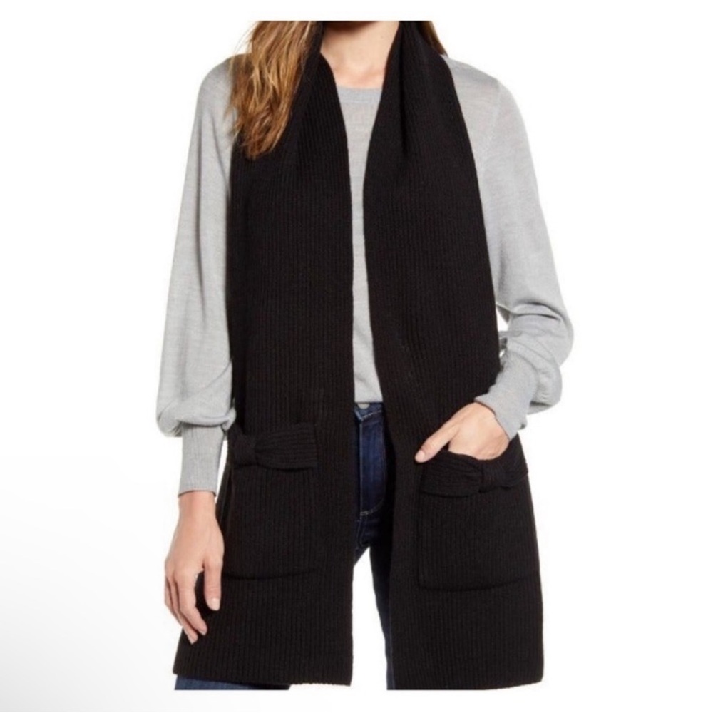 New! Rare KATE SPADE Long Grosgrain Bow Knit Scarf and Bow Beanie Hat Set - Picture 2 of 7